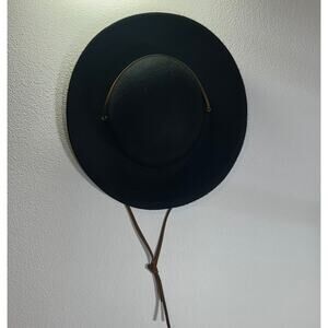 Brixton Tiller Hat Black Wool Felt Size M NWT Wide Brim Chin Cord Adjustable